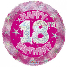 18th Pink Holographic Foil Balloon