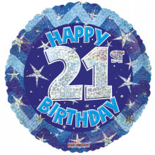 21st Blue Holographic Foil Balloon