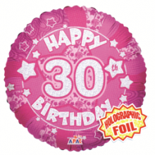 30th Pink Holographic Foil Balloon