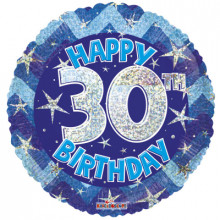 30th Blue Holographic Foil Balloon