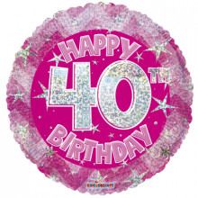 40th Pink Holographic Foil Balloon