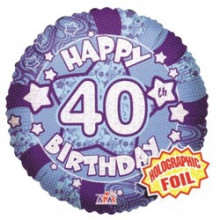40th Blue Holographic Foil Balloon