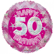 50th Pink Holographic Foil Balloon