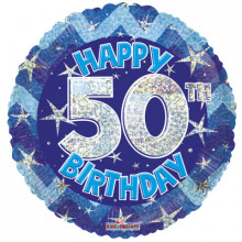 50th Blue Holographic Foil Balloon