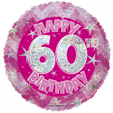 60th Pink Holographic Foil Balloon