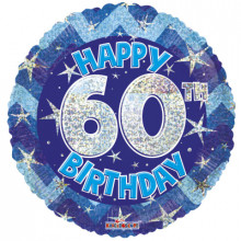 60th Blue Holographic Foil Balloon