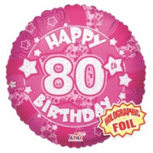 80th Pink Holographic Foil Balloon