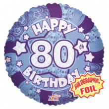 80th Blue Holographic Foil Balloon
