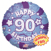 90th Blue Holographic Foil Balloon