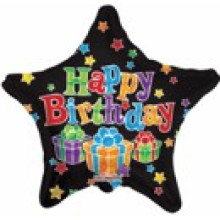 Happy B/Day Foil Balloon Black Star