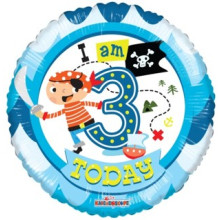 Age 3 Pirate Blue Foil Balloon