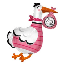 Baby Girl Stork S/Shape Foil Balloon