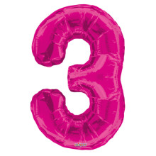 34" Magenta Number '3' Foil Balloon