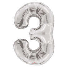 34" Silver Number '3' Foil Balloon