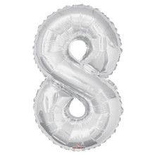 34" Silver Number '8' Foil Balloon