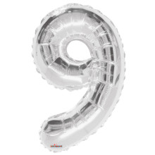 34" Silver Number '9' Foil Balloon