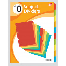 A4 Card Subject Dividers 10 Part