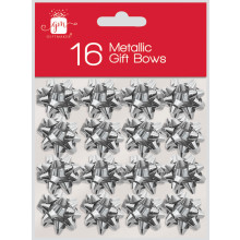 16 Mini Glitter Bows Silver