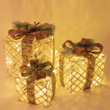 Set 3 Rattan LED Gift Boxes