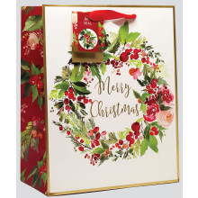 Gift Bag Holly Wreath Large