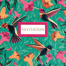 6 Open Invitation Cards Hummingbird