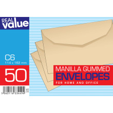 R/Val C6 Manilla Envelopes 50s (Gummed)