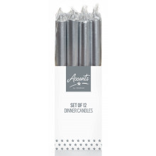 25cm Silver Dinner Candles Metallic