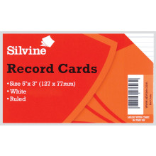 Silvine White Ruled Record Card 5x3" 100