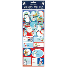 Pk 30 Stickers/Tags Santa & Friends