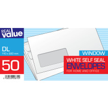 R/V DL White Self Seal Window Envs 50s