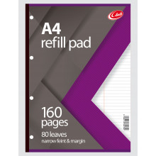 A4 Narrow Feint/Margin Refill Pad 160pg
