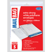 Pack 5 Medium Poly Mail Bags 240x320mm