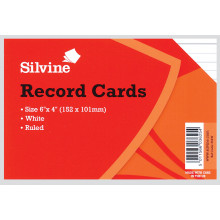 Silvine White Ruled Record Card 6x4" 100