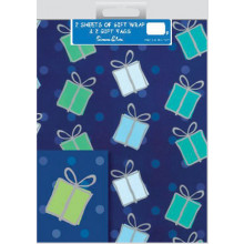Flat Gift Wrap & Tags Blue Parcels F2624