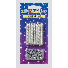Silver Glitter Spiral Candles & Holders