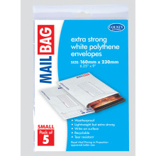 Pack 5 Small Poly Mail Bags 160x230mm