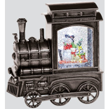 17.5cm Silver Train Snowman Scene