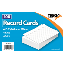 White Ruled Record Cards 8"x5" 100s