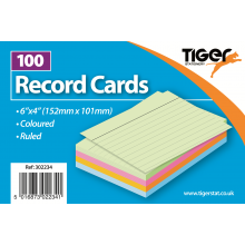 Coloured Ruled Record Cards 6"x4" 100s