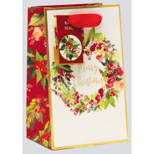Gift Bag Holly Wreath Small