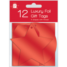12 Die Cut Foil Tags Red