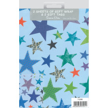 Flat Gift Wrap & Tags Blue Stars F2586