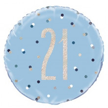 Glitz Foil Balloon Age 21 Blue