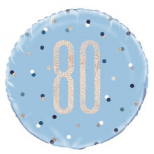 Glitz Foil Balloon Age 80 Blue