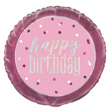 Glitz Foil Balloon Pink Birthday Round