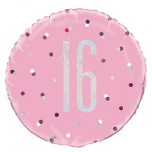 Glitz Foil Balloon Age 16 Pink