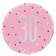 Glitz Foil Balloon Age 30 Pink