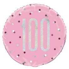 Glitz Foil Balloon Age 100 Pink