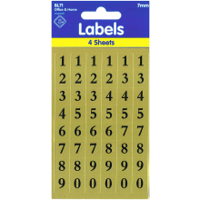 Labels Black Numbers 7mm Gold Background