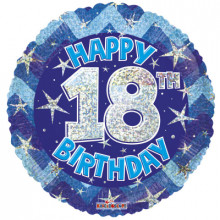 18th Blue Holographic Foil Balloon
